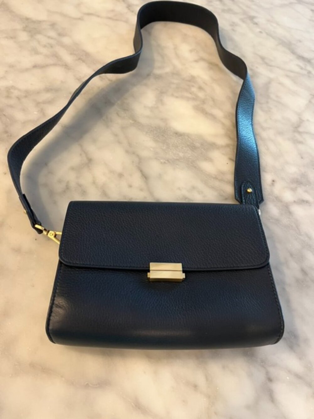 GIGI New York Small Navy Leather Shoulder Bag